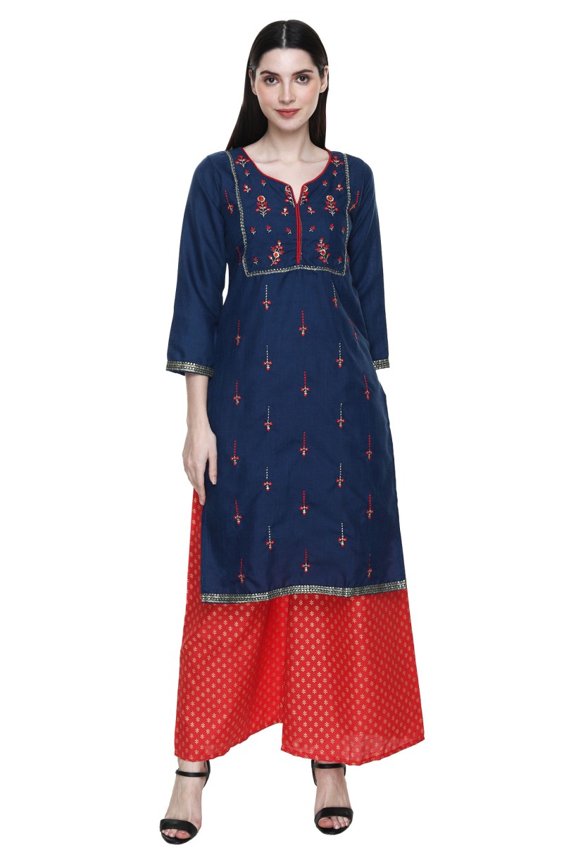 GULMOHAR JAIPUR Women's Cotton Kurta With Palazzo Set