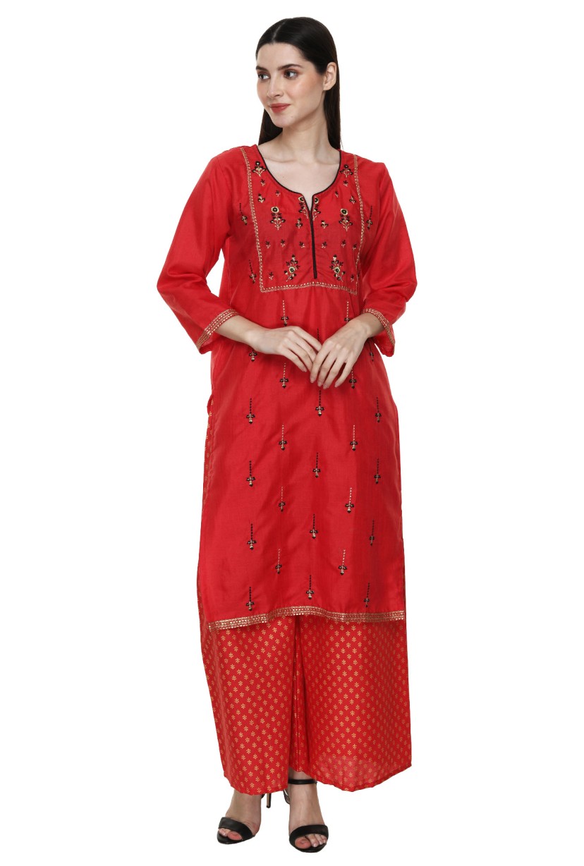 GULMOHAR JAIPUR Women's Cotton Kurta With Palazzo Set