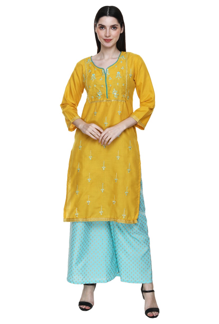 GULMOHAR JAIPUR Women's Cotton Kurta With Palazzo Set