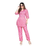 Fency Pink Cord Set For Women Cottan Print Work M, L, XL