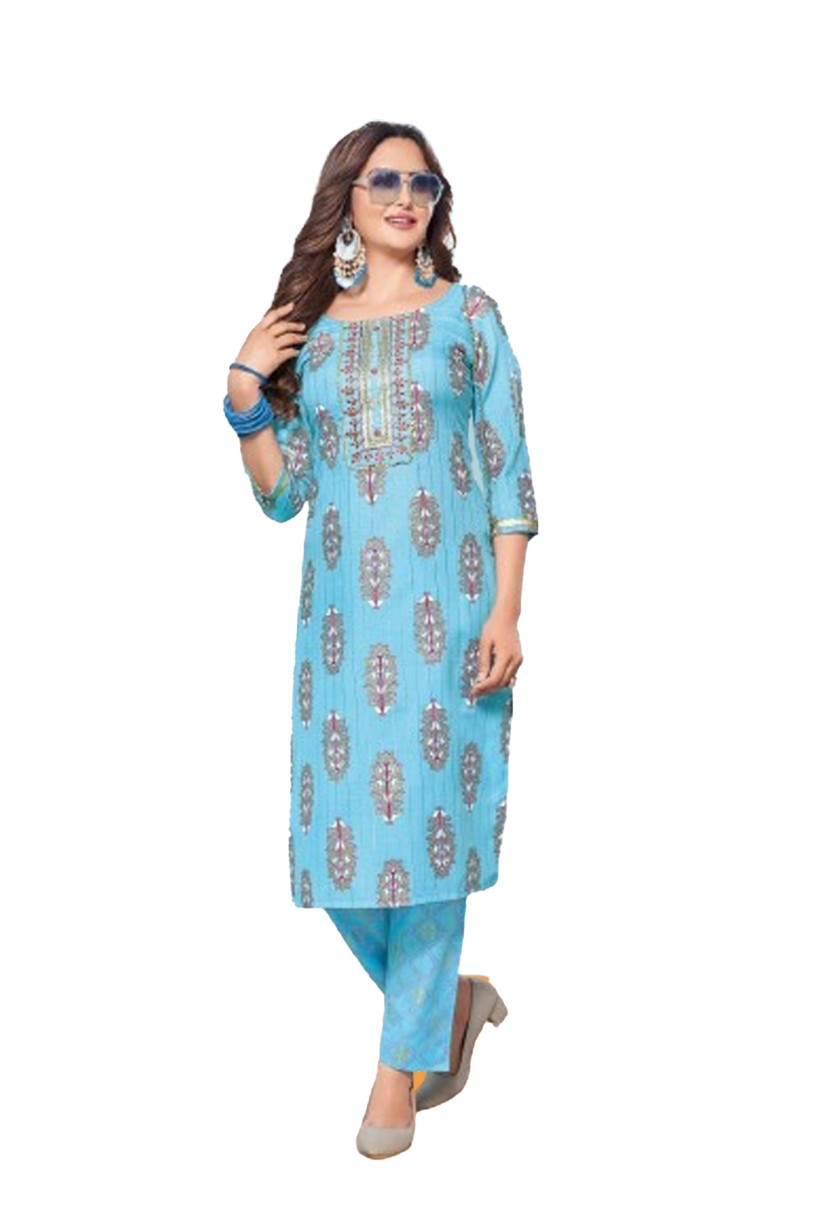 REYON PRINT KURTI PANT YELLOW