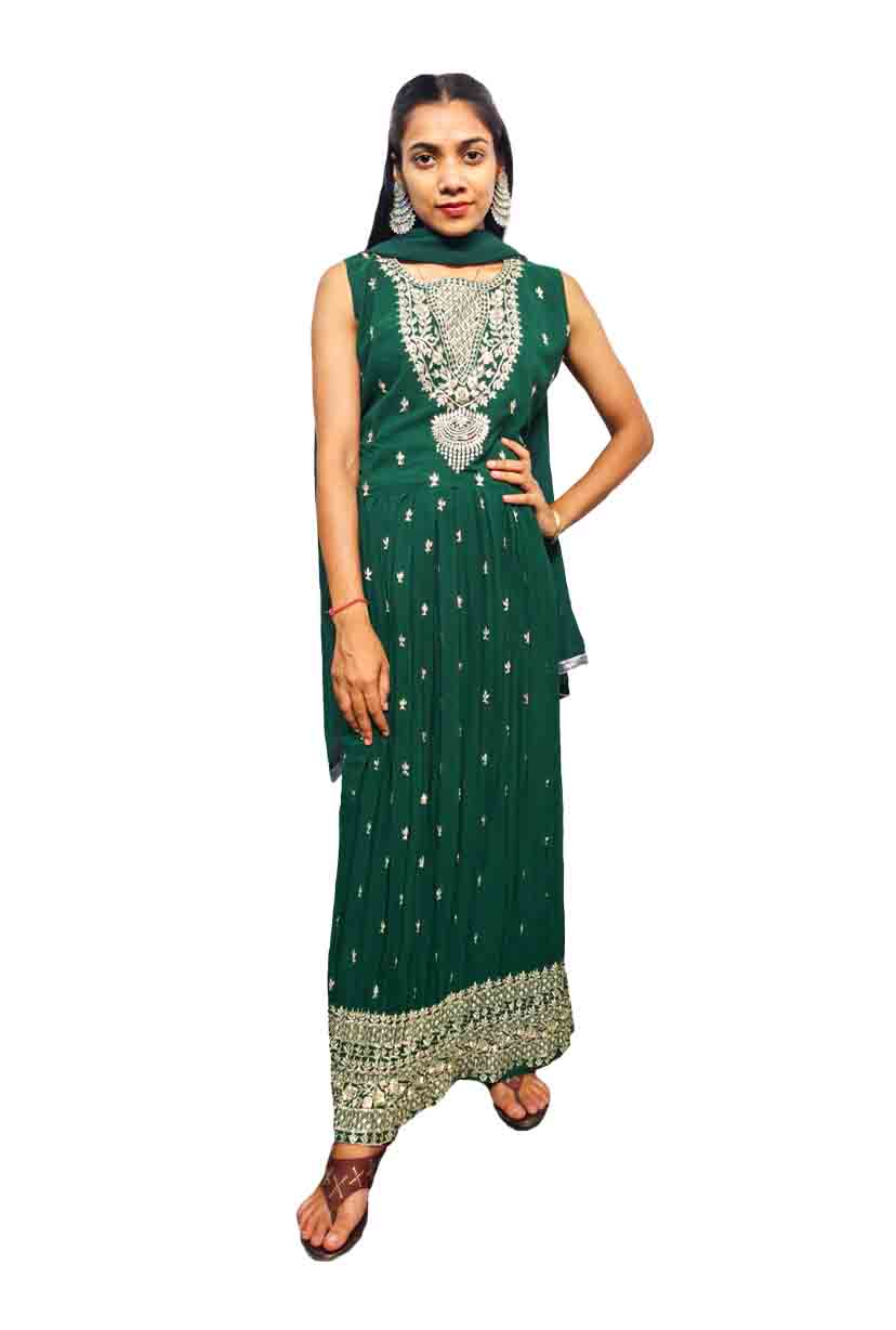 Naira Cut Suit Georgette Green