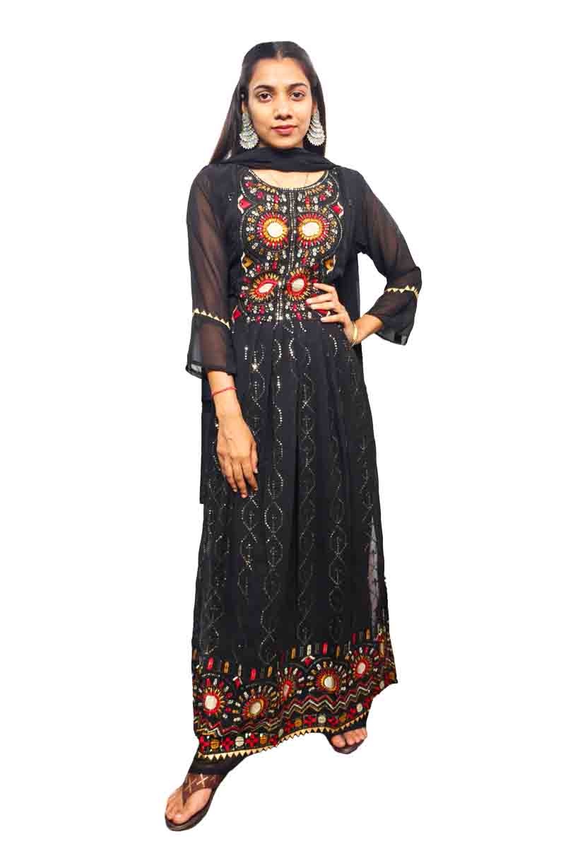 Naira Cut Suit Georgette Black