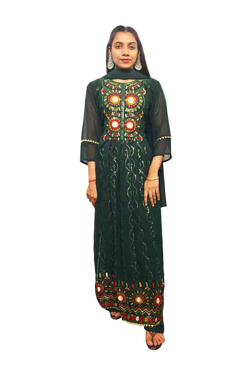 Naira Cut Suit Georgette Green