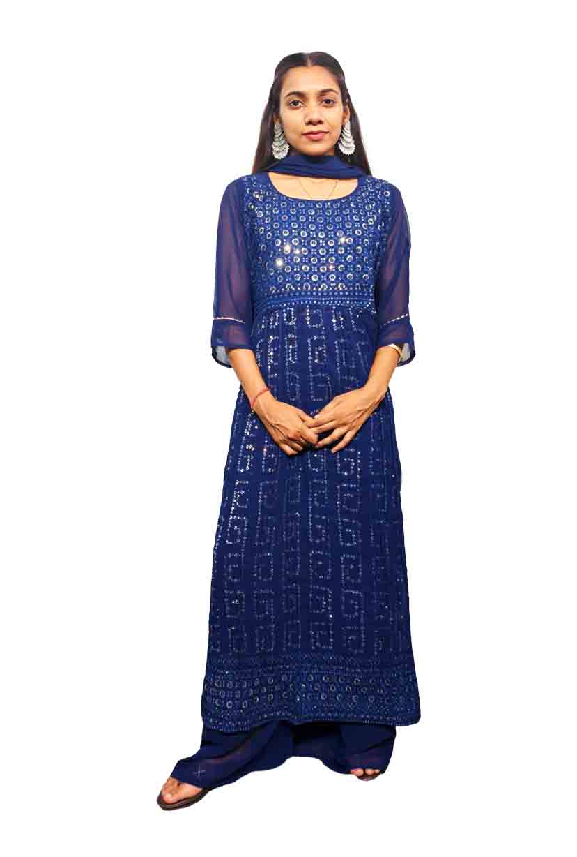 Naira Cut Suit Georgette Blue