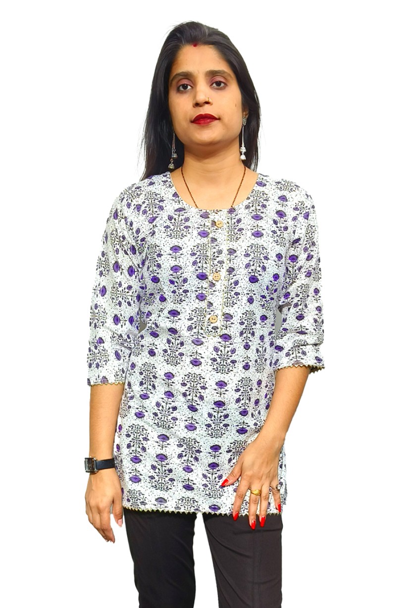 Cotton Flower Print Regular Wear Floral Straight Short top