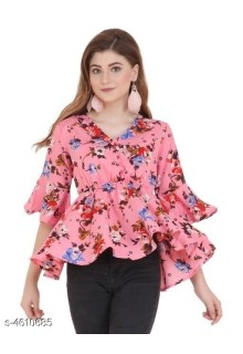 Casual Flared Sleeves Printed Women Multicolor Top