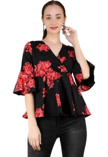 Casual Flared Sleeves Printed Women Multicolor Top