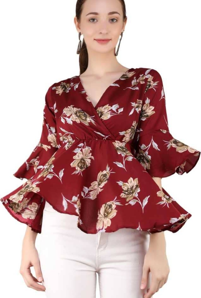 Casual Flared Sleeves Printed Women Multicolor Top