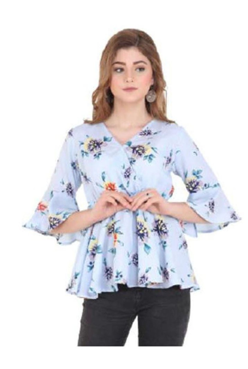 Casual Flared Sleeves Printed Women Multicolor Top