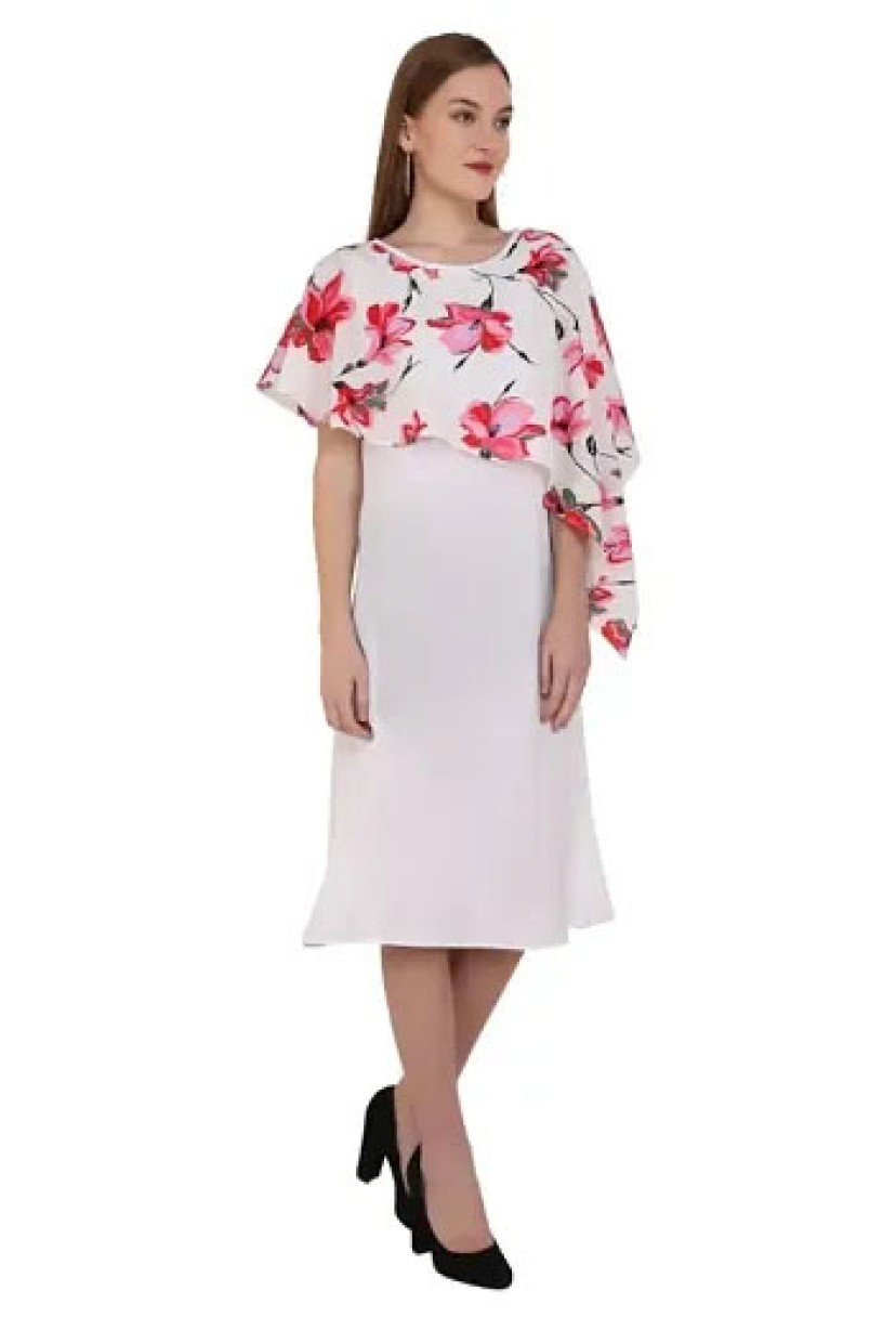 Women A-line White With Pink Dress