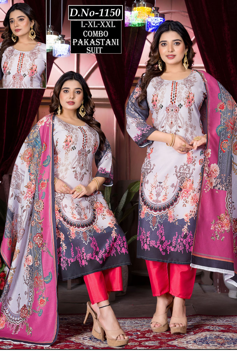 Pakistani Suit Multicolor with Printed Handwork