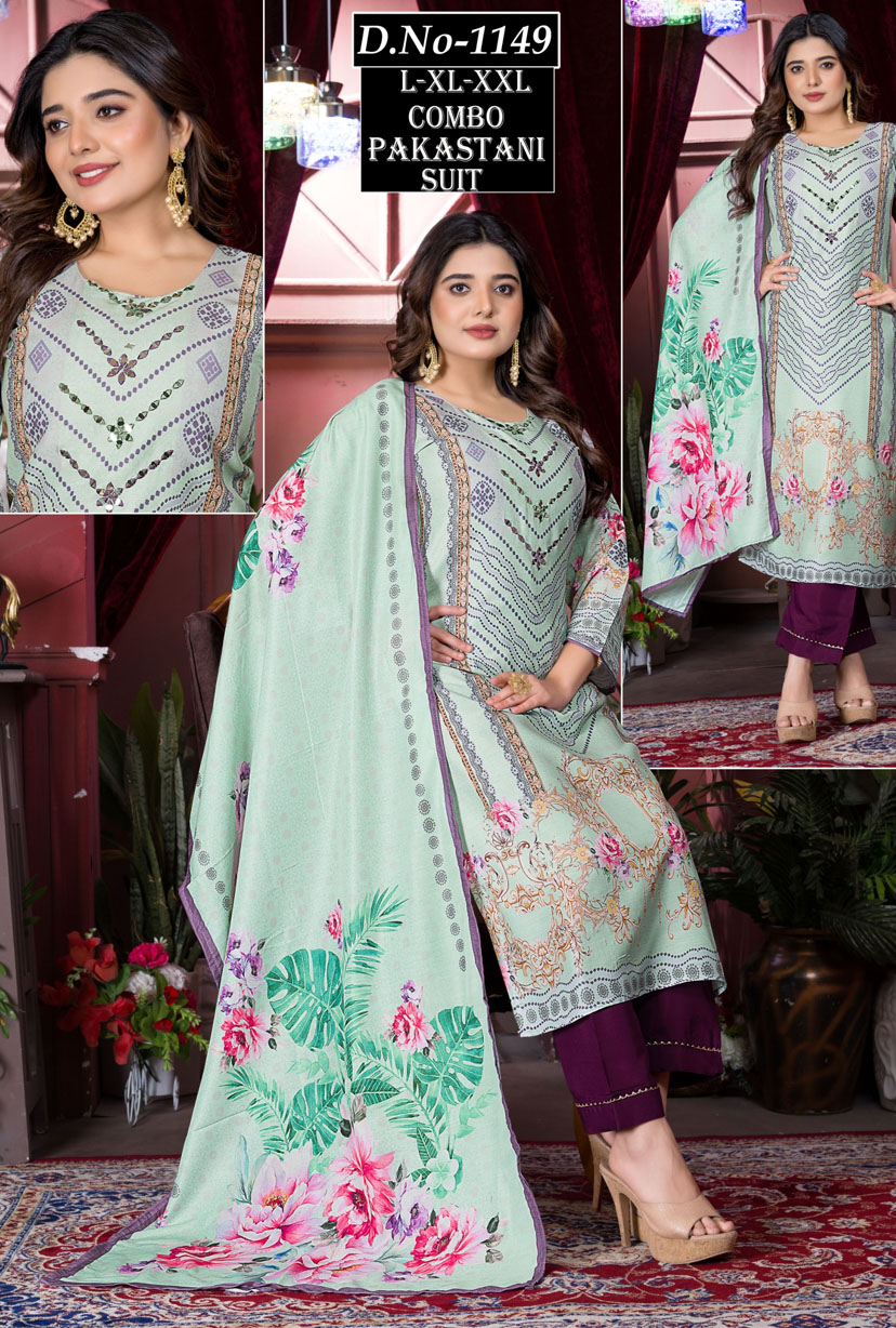 Pakistani Suit Multicolor with Printed Handwork