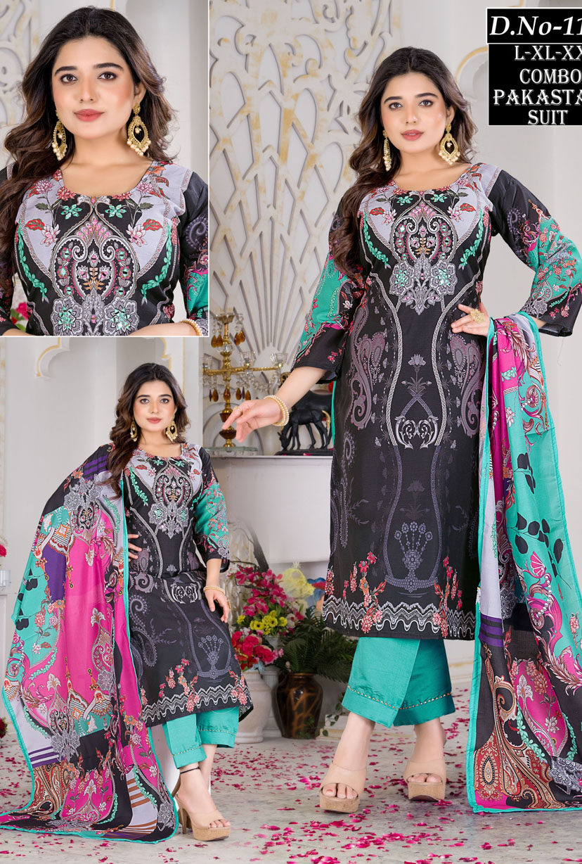 Pakistani Suit Multicolor with Handwork & Printed 