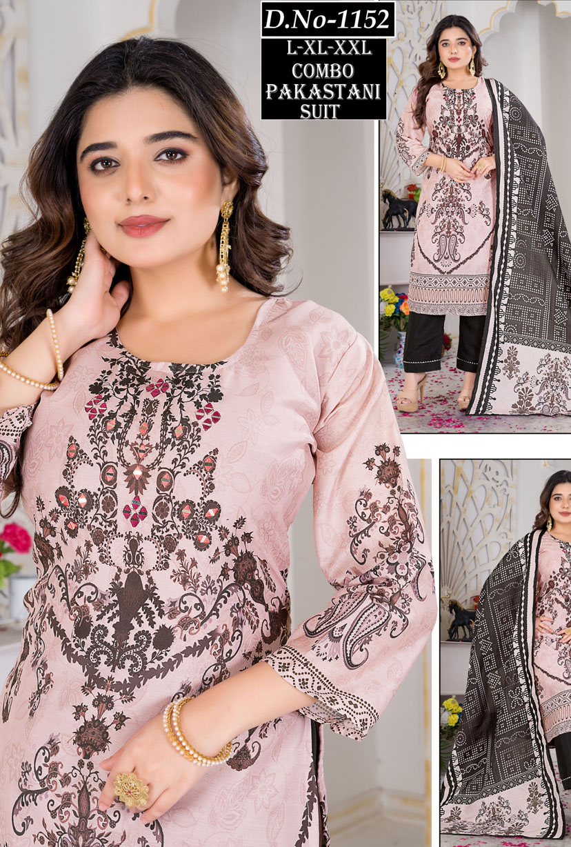 Pakistani Suit Baby Pink with Printed Handwork 