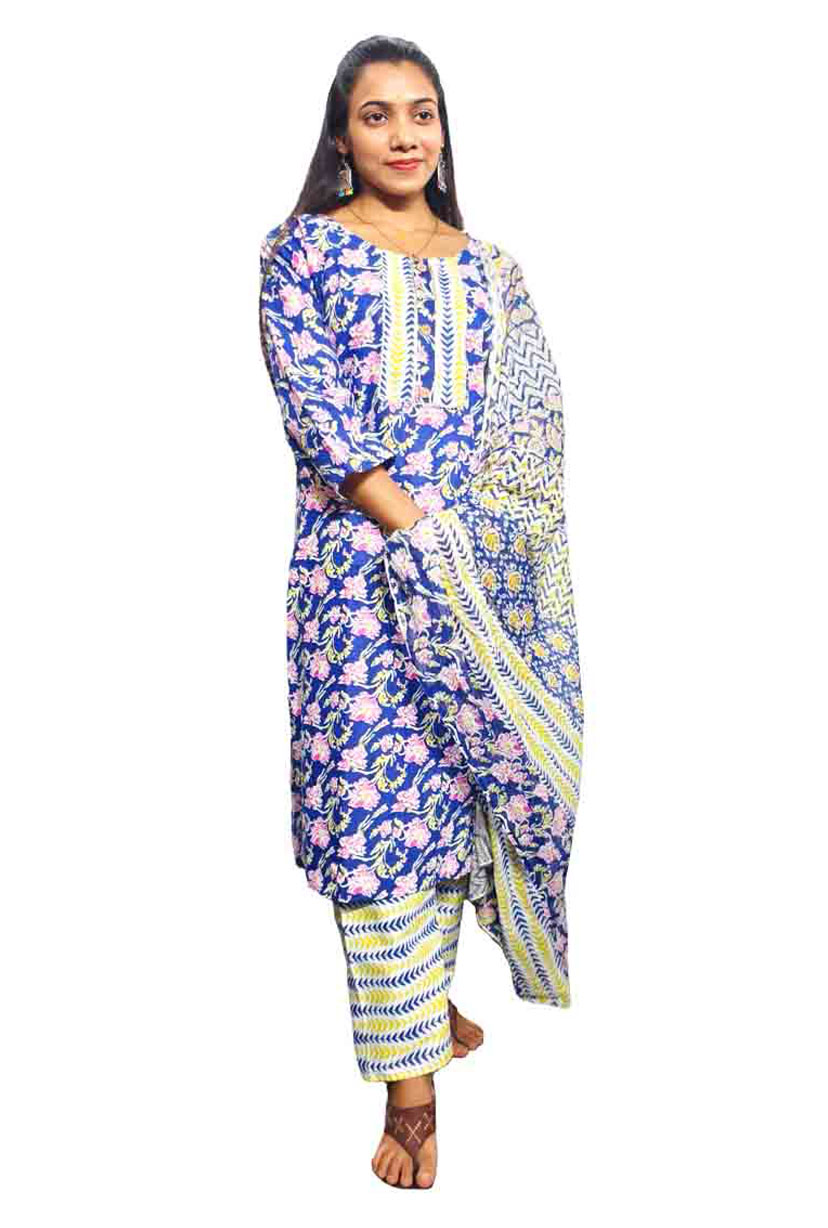 Cotton Kurti Pant with Dupatta 3 Piece Set