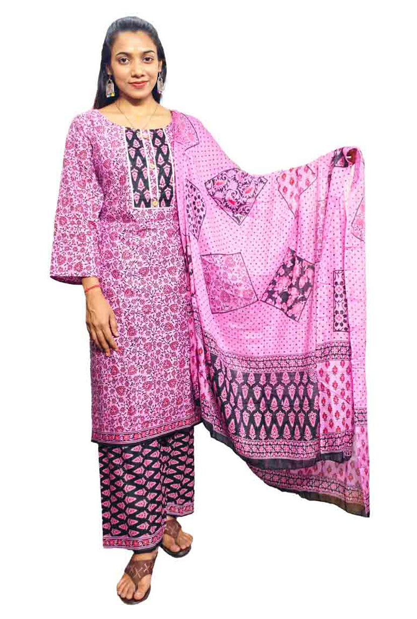 Cotton Kurti Pant with Dupatta 3 Piece Set