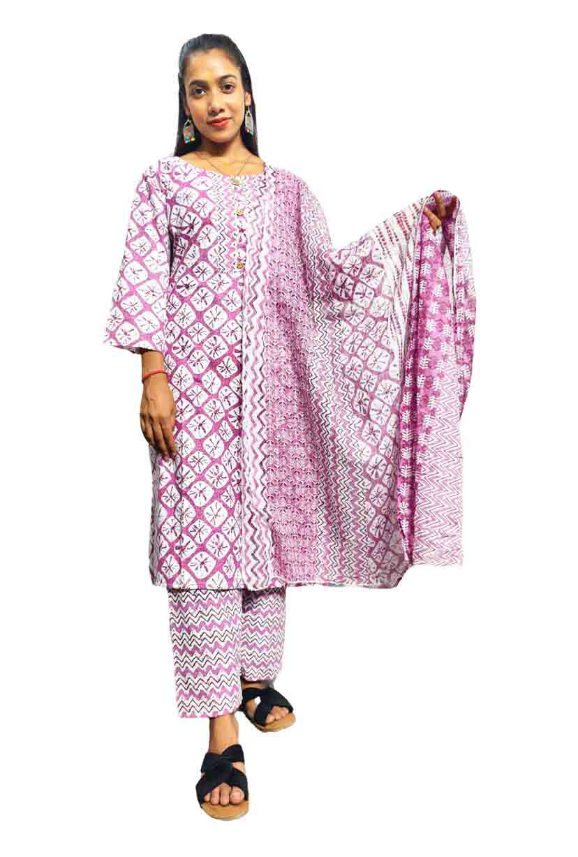 Cotton Kurti Pant with Dupatta 3 Piece Set