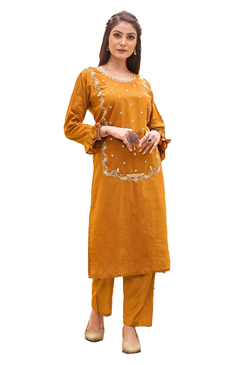 Party Wear Cotton Kurti Pant Embroidery Work