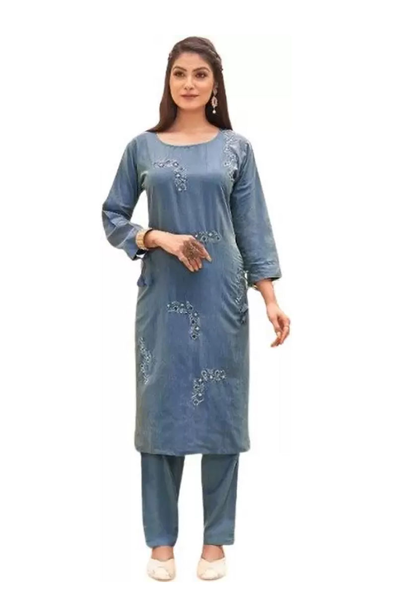 Party Wear Cotton Kurti Pant Embroidery Work