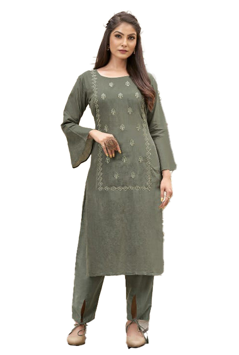 Party Wear Cotton Kurti Pant Embroidery Work