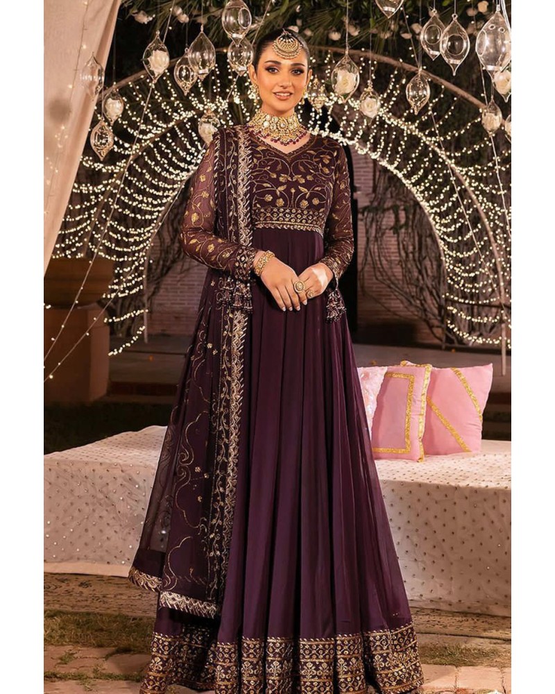 Faux Georgette with Embroidoery Gown