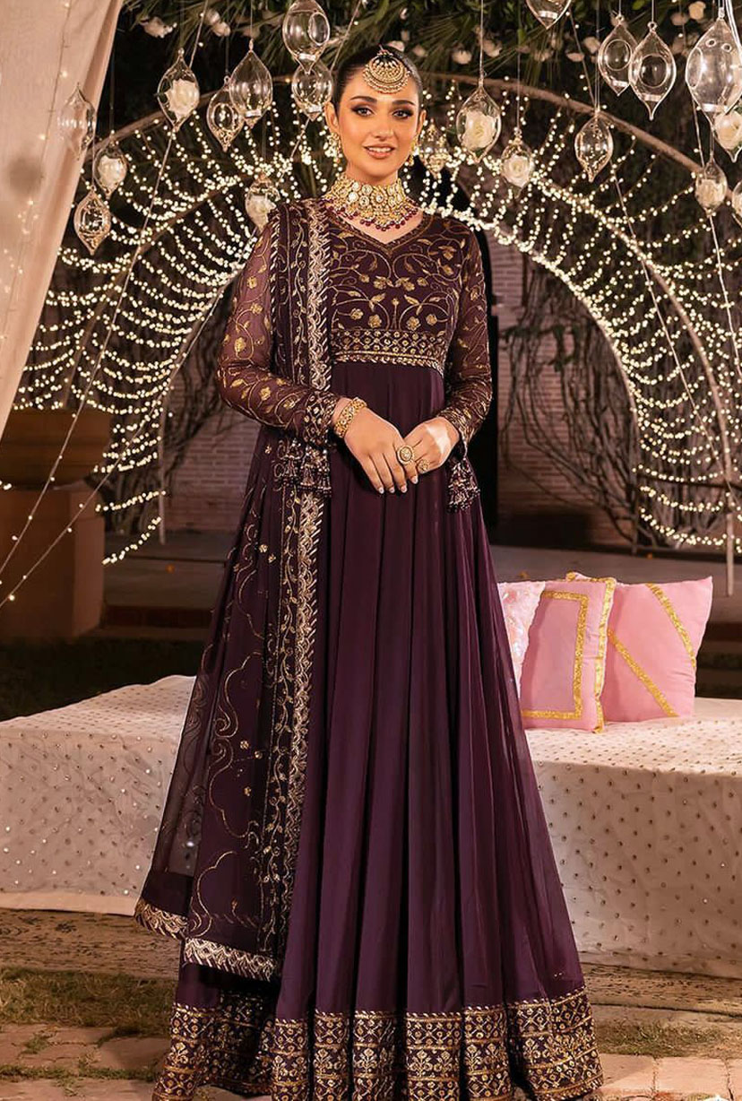 Faux Georgette with Embroidoery Gown