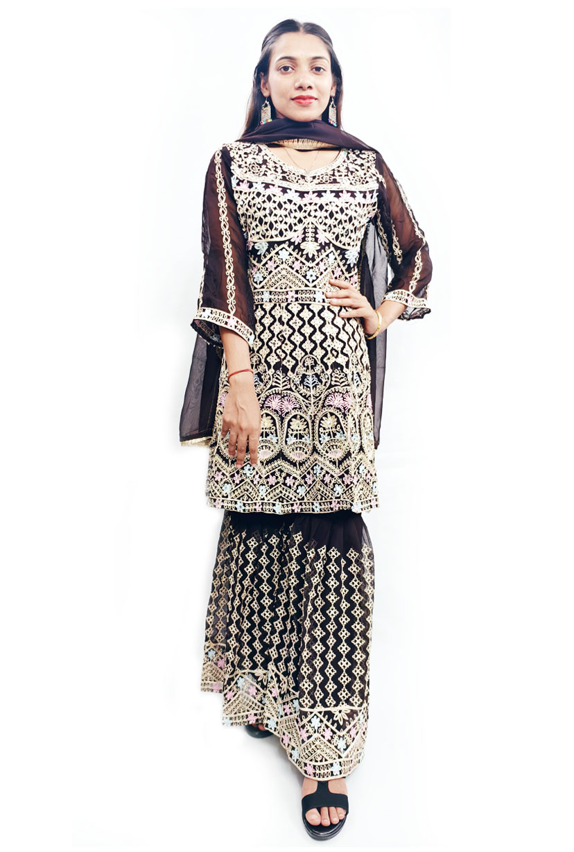 Women Elegance Sharara Suit Embroidery Touch 