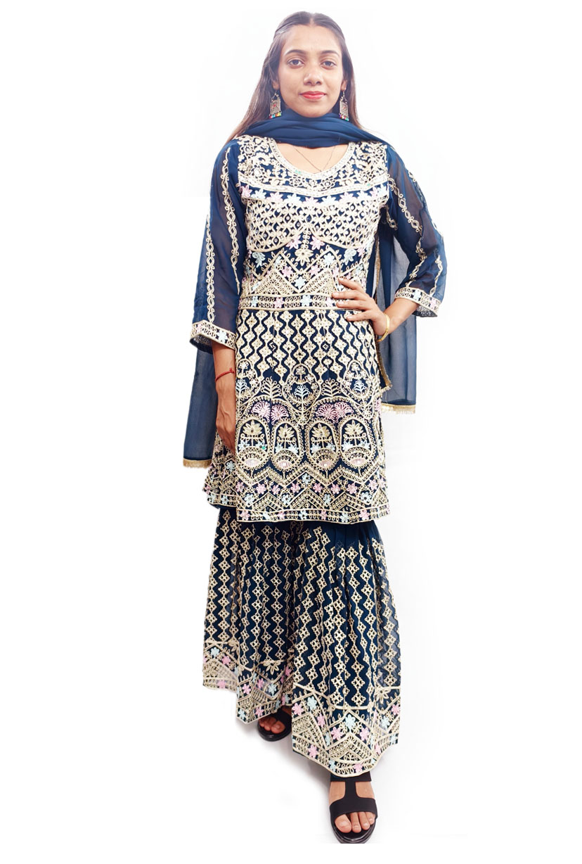 Women Elegance Sharara Suit Embroidery Touch 