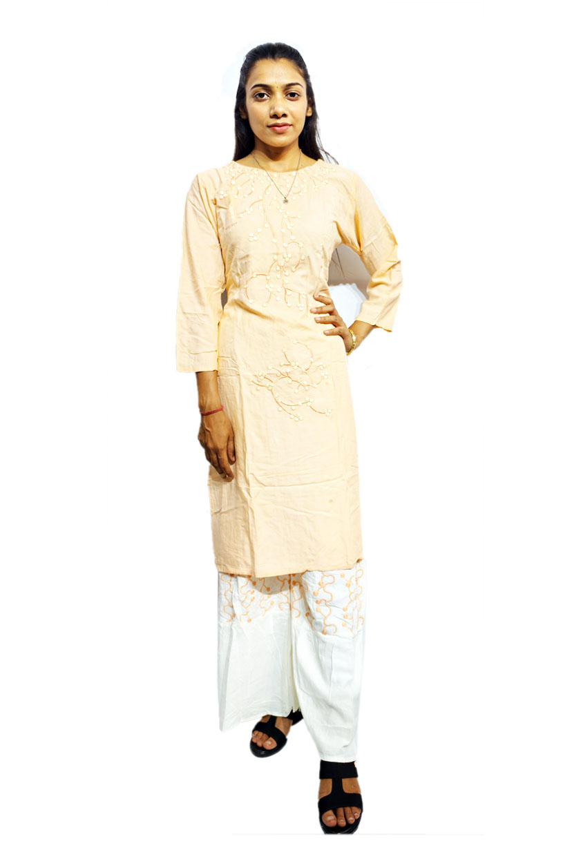 Women Kurti Palazzo Set With Embroidery Work