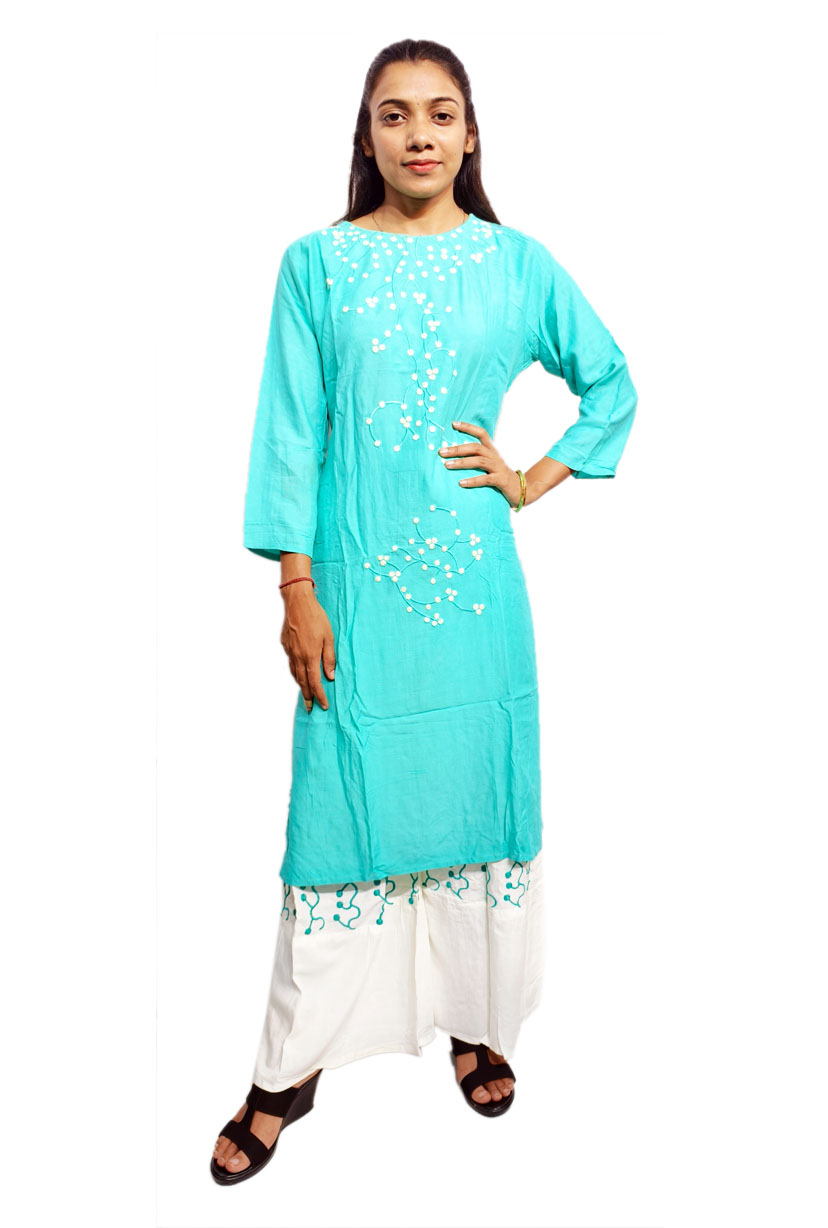 Women Kurti Palazzo Set With Embroidery Work