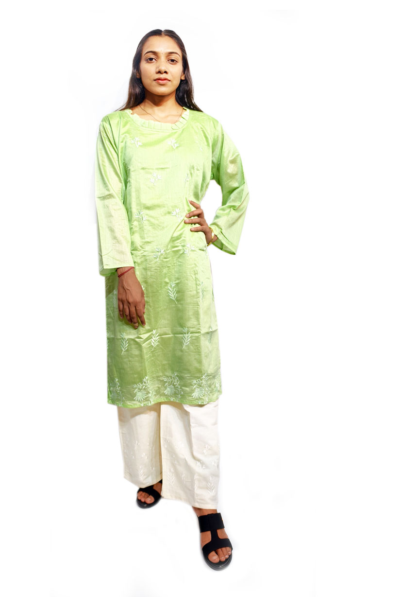 Women Kurti Palazzo Set With Embroidery Work