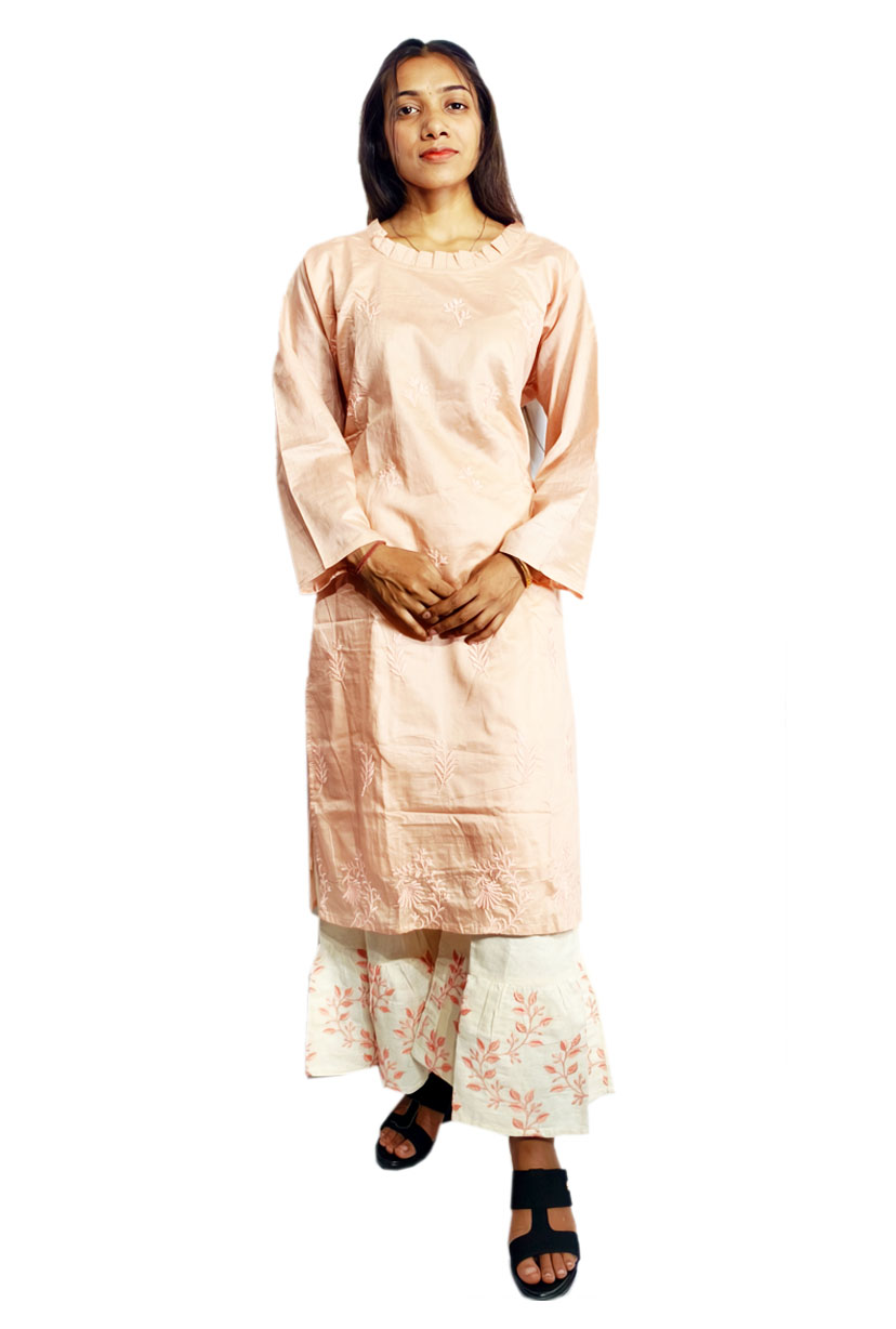 Women Kurti Palazzo Set With Embroidery Work