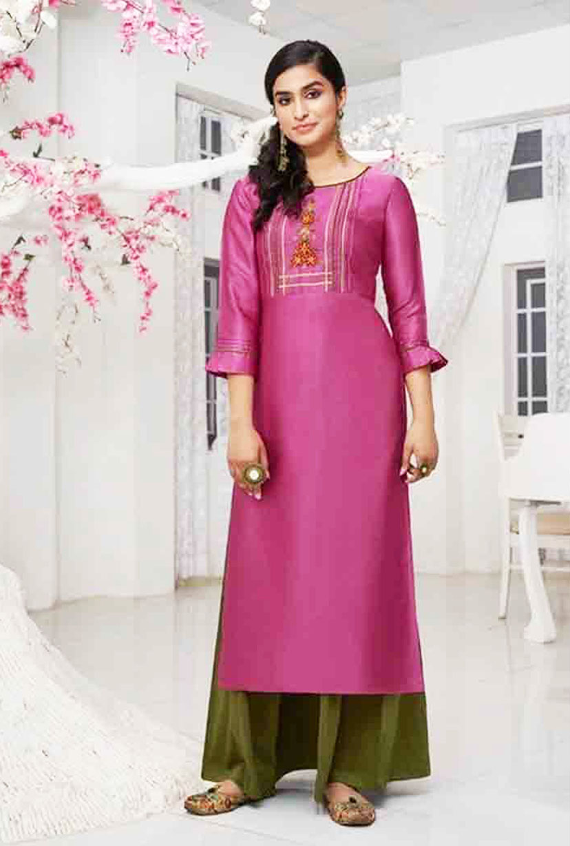 Rich Look Russian Silk Satin Fancy Hand Work Kurti with Chinin Silk