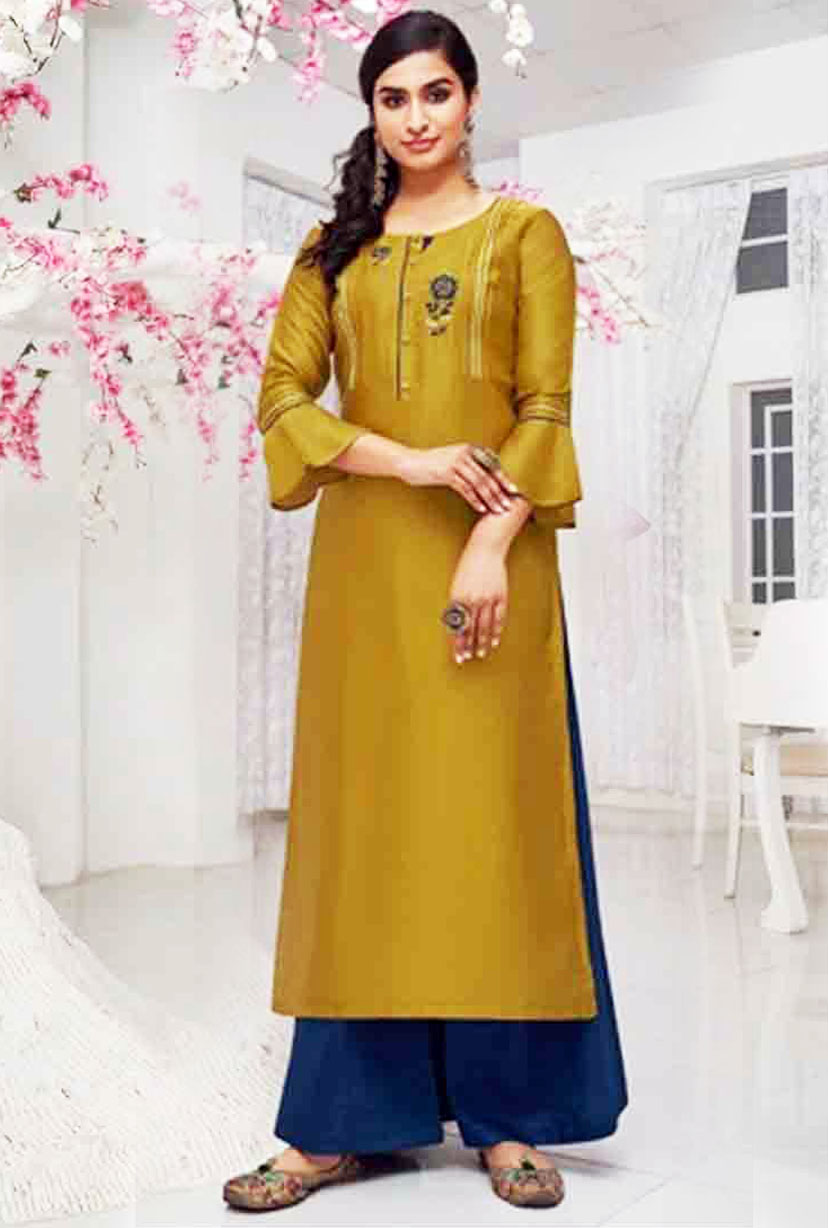 Rich Look Russian Silk Satin Fancy Hand Work Kurti with Chinin Silk