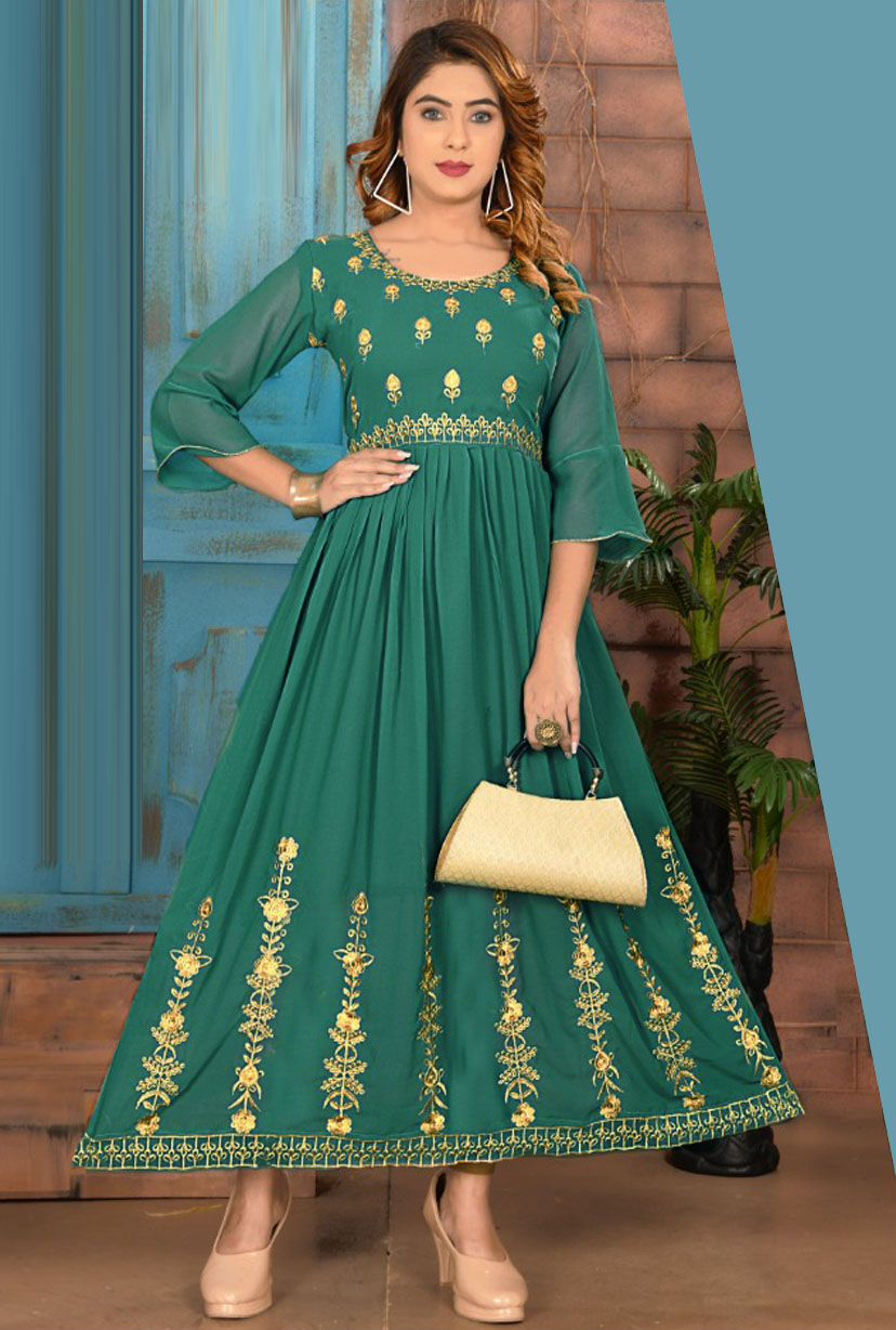 Party Wear Gown with Embroidery Work