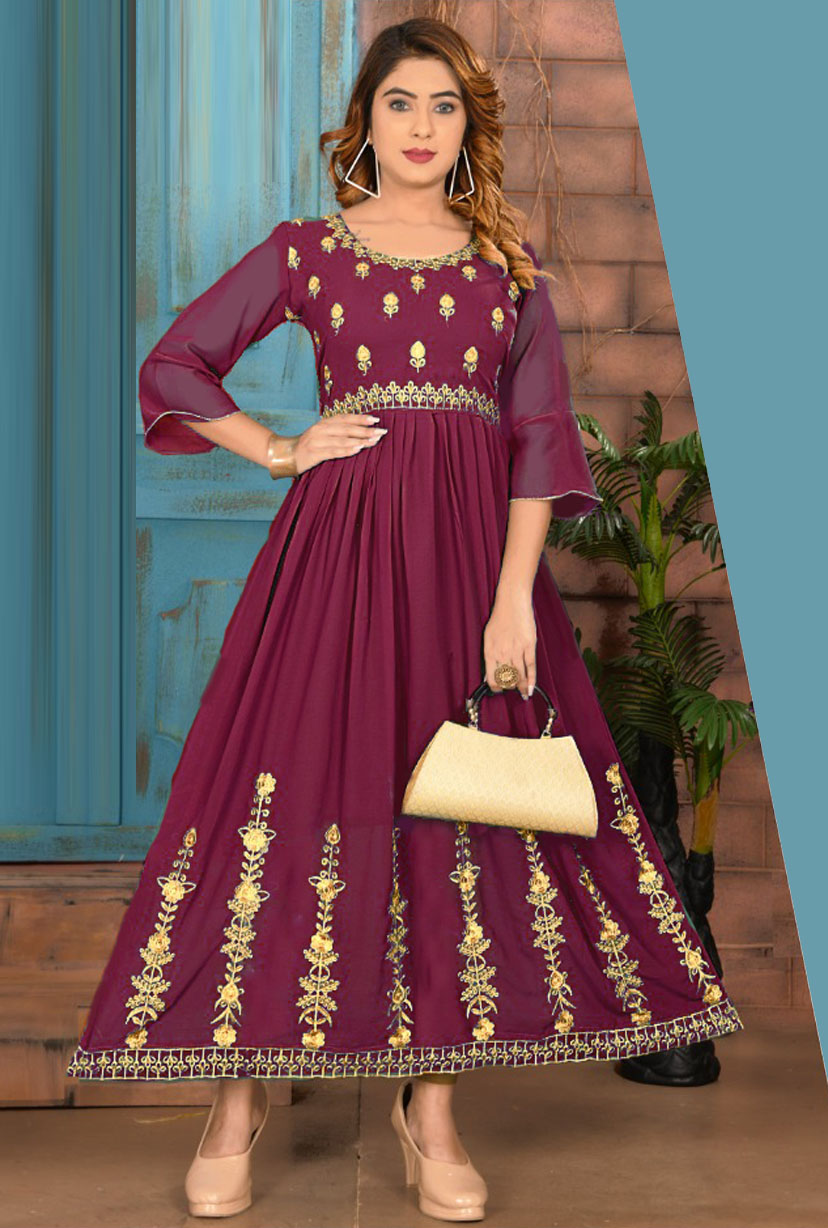 Party Wear Gown with Embroidery Work