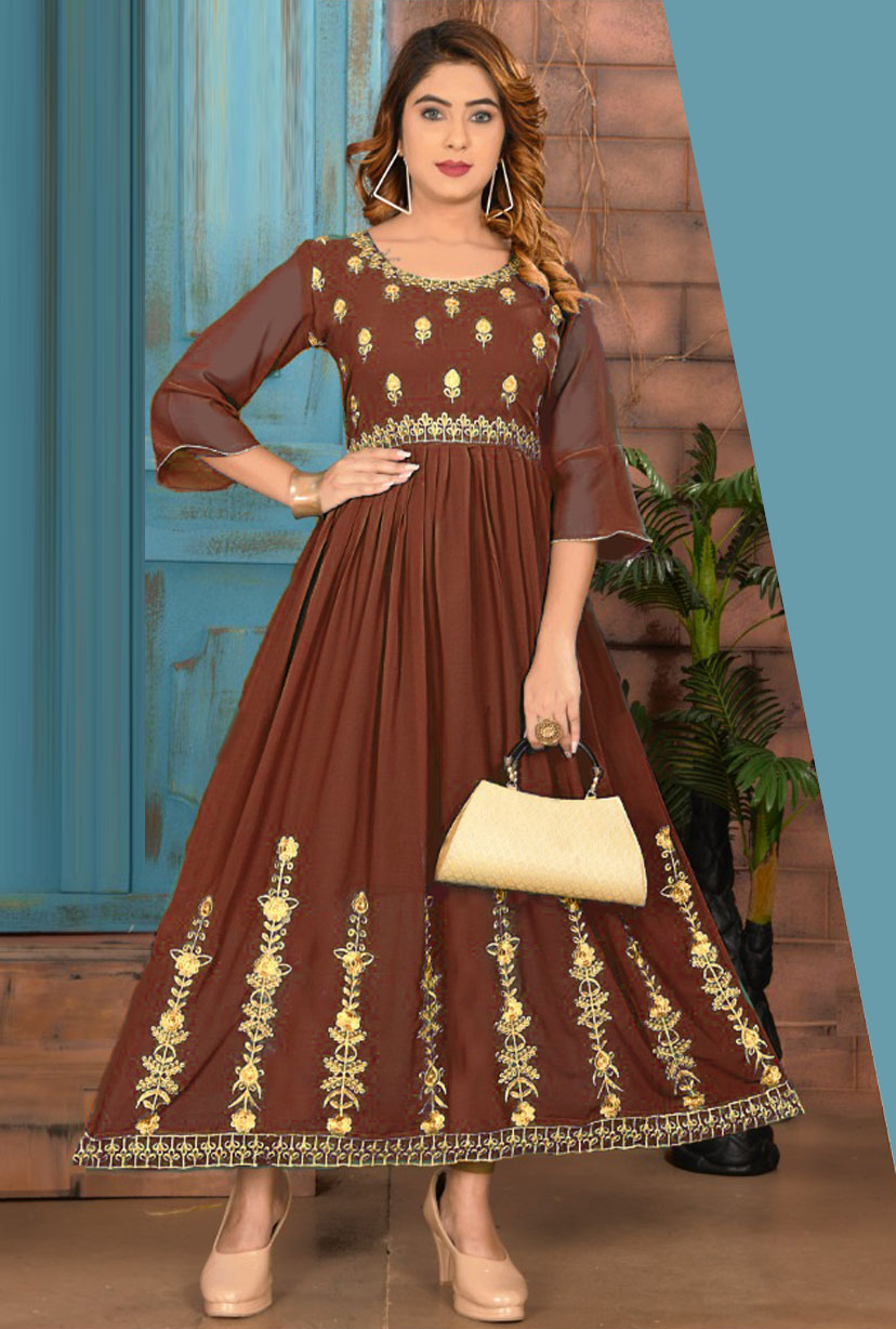 Party Wear Gown with Embroidery Work