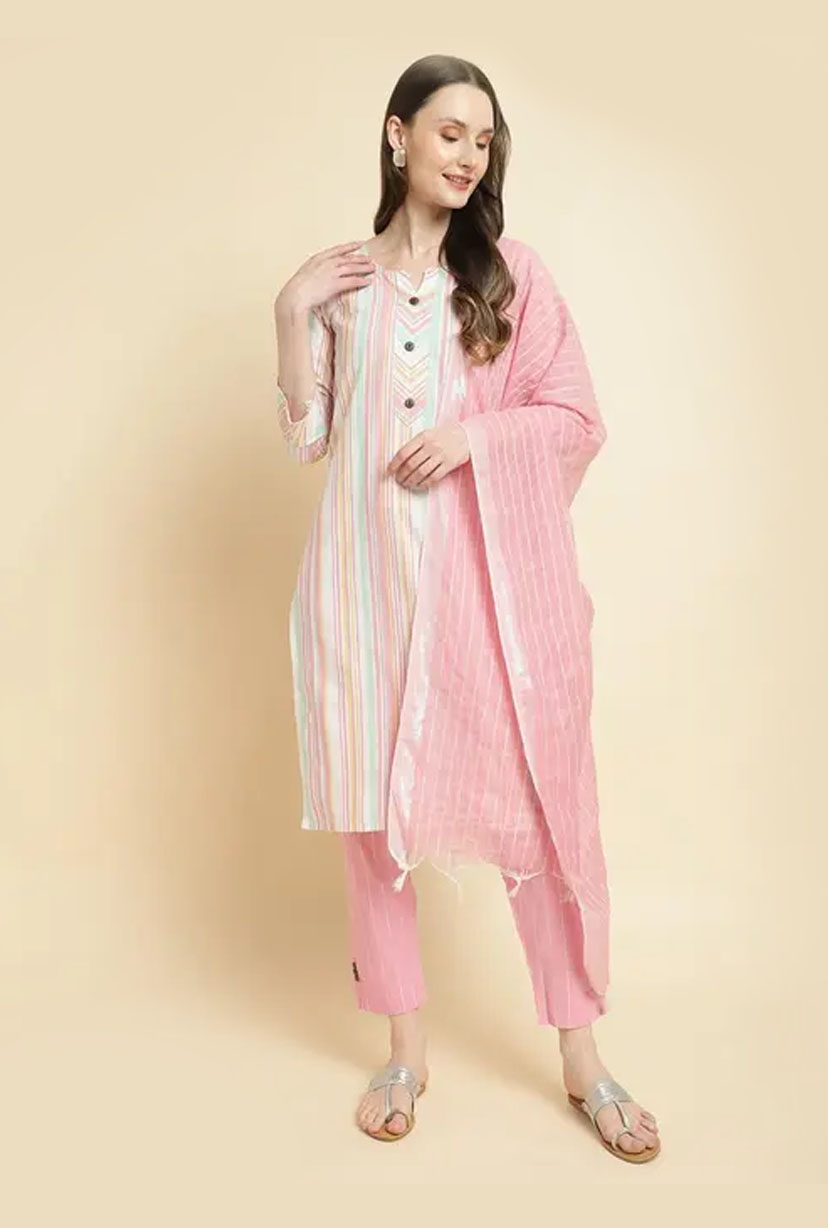 Women's Kurti Pant with Dupatta Set Cotton Fabric