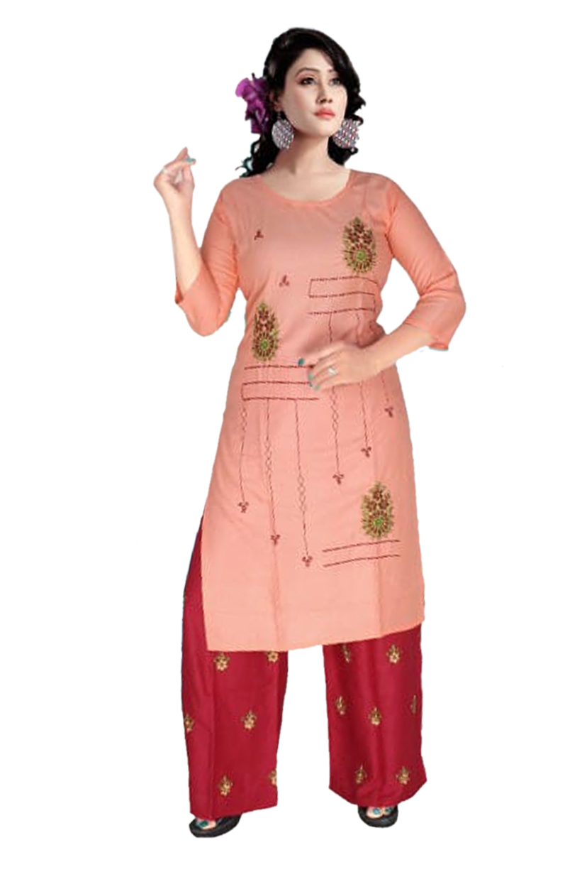 Women Rayon Kurti Palazzo Embroidery Work