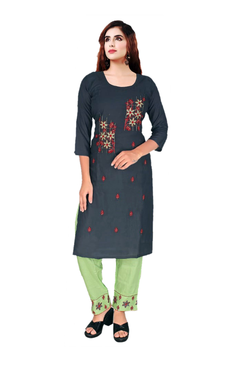 Women Rayon Kurti Pant Embroidery Work