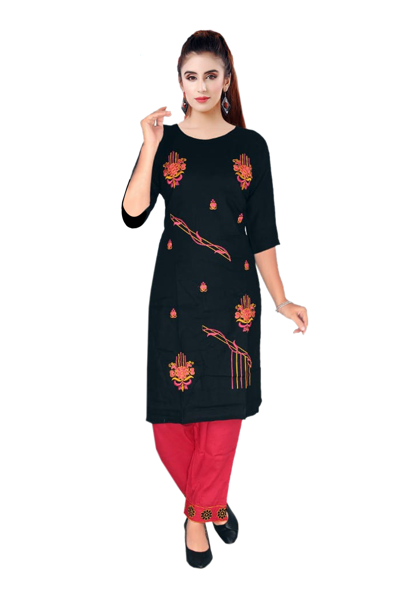 Women Rayon Kurti Pant Embroidery Work