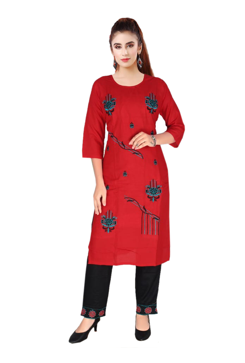 Women Rayon Kurti Pant Embroidery Work