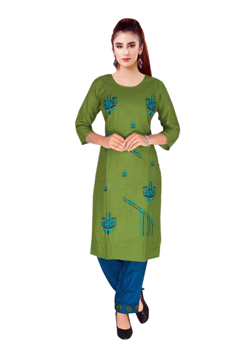 Women Rayon Kurti Pant Embroidery Work