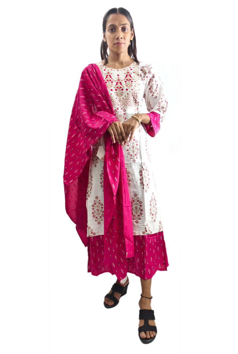 Women Cotton Ghera Kurti with Dupatta 