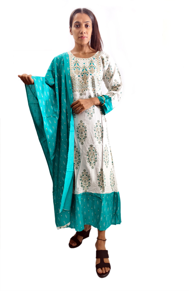 Women Cotton Ghera Kurti with Dupatta 