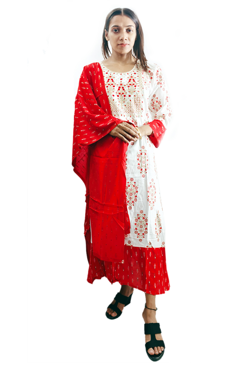 Women Cotton Ghera Kurti with Dupatta 