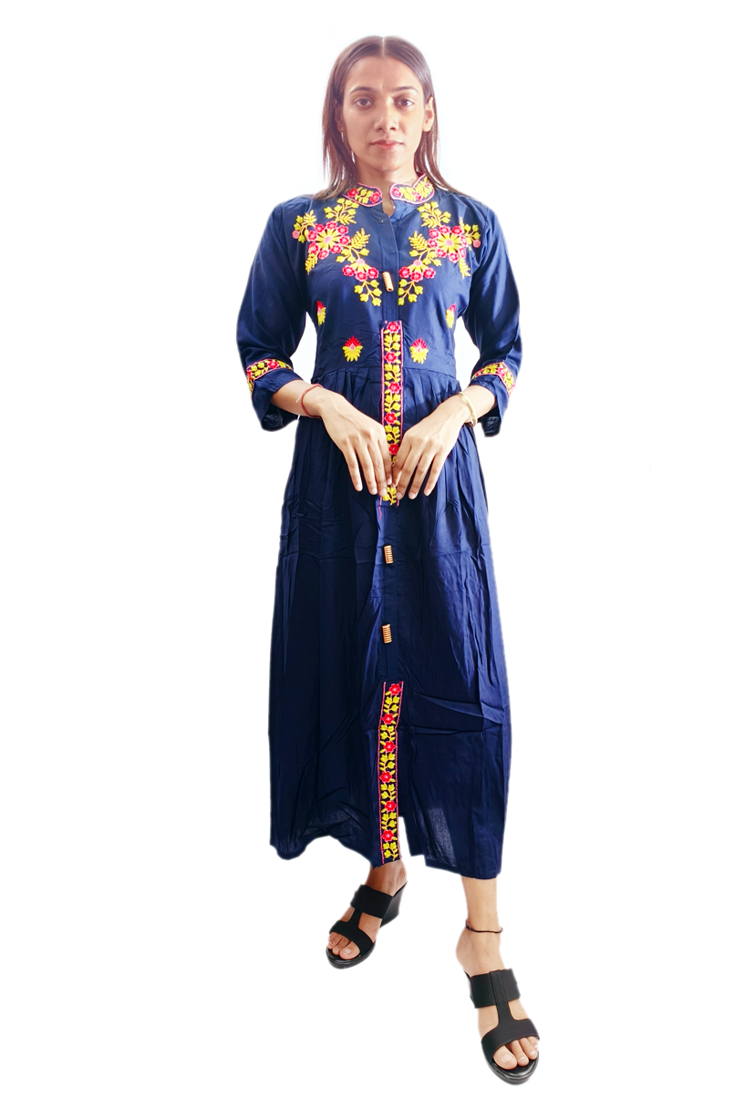 Women Cotton Designer Gown with Embroidery 