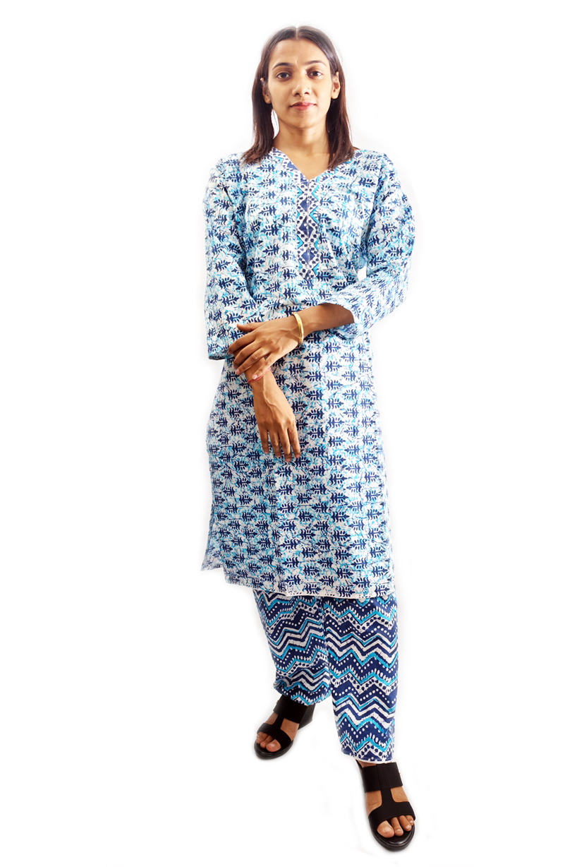 Women Cotton V Neck Kurti with Pant 