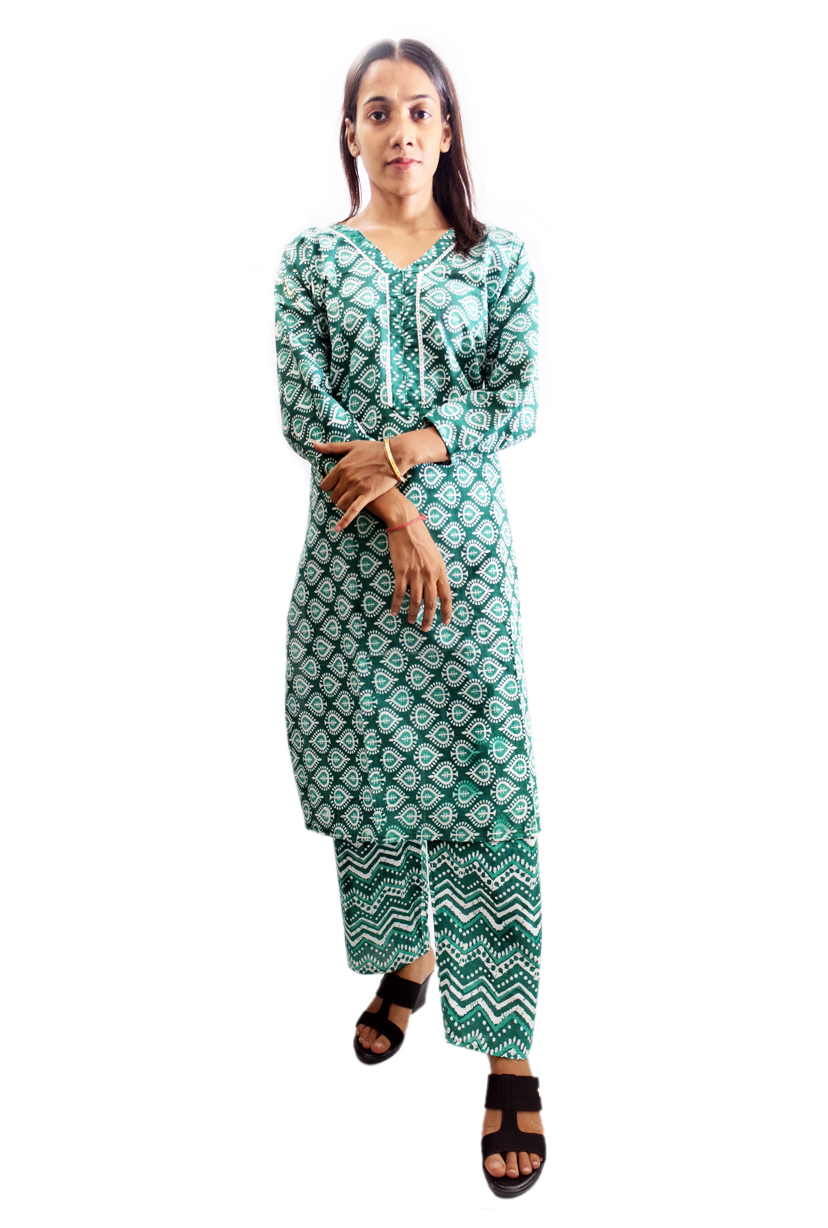 Women Cotton V Neck Kurti with Pant 